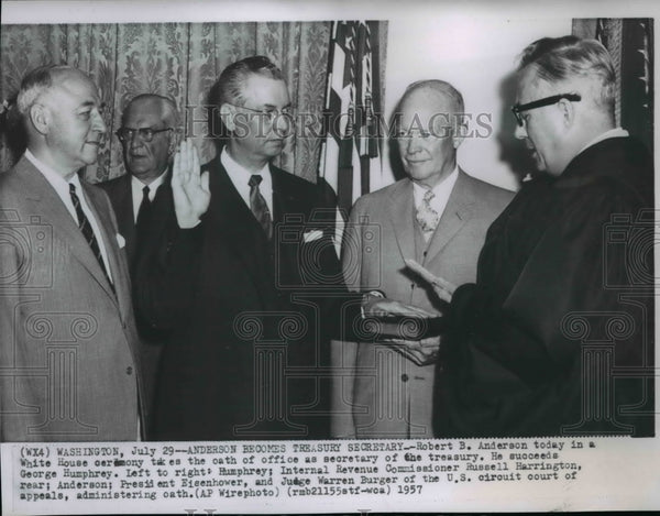 1957 Wire Photo Robert B Anderson takes oath as Secretary of Treasury ...