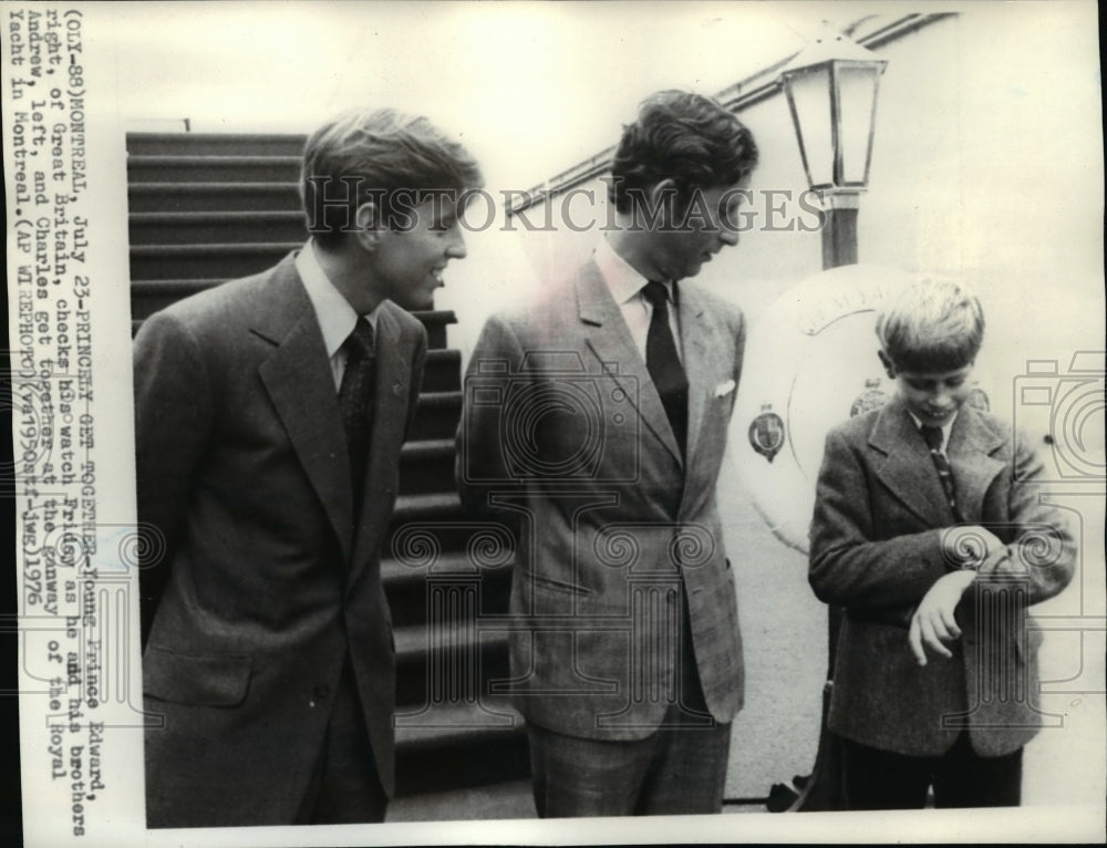 1976 Wire Photo Prince Edward with Charles and Andrew on the Royal Yacht-Historic Images