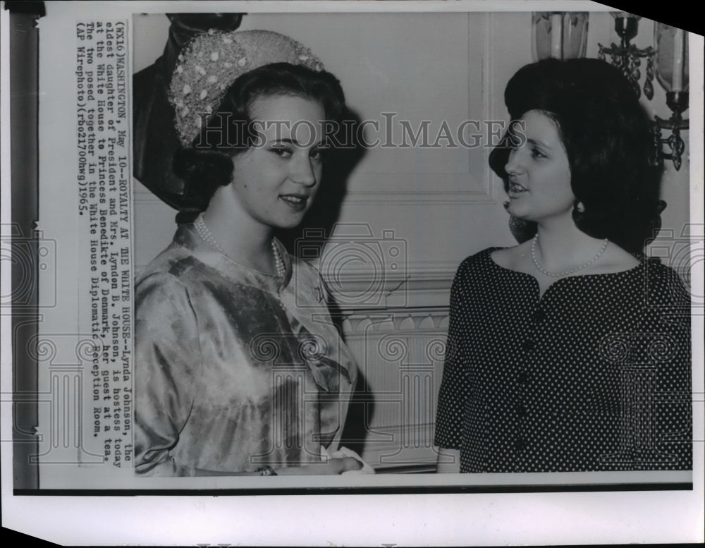 1965 Wire Photo Lynda Johnson and Princess Benedikte at the White House - Historic Images