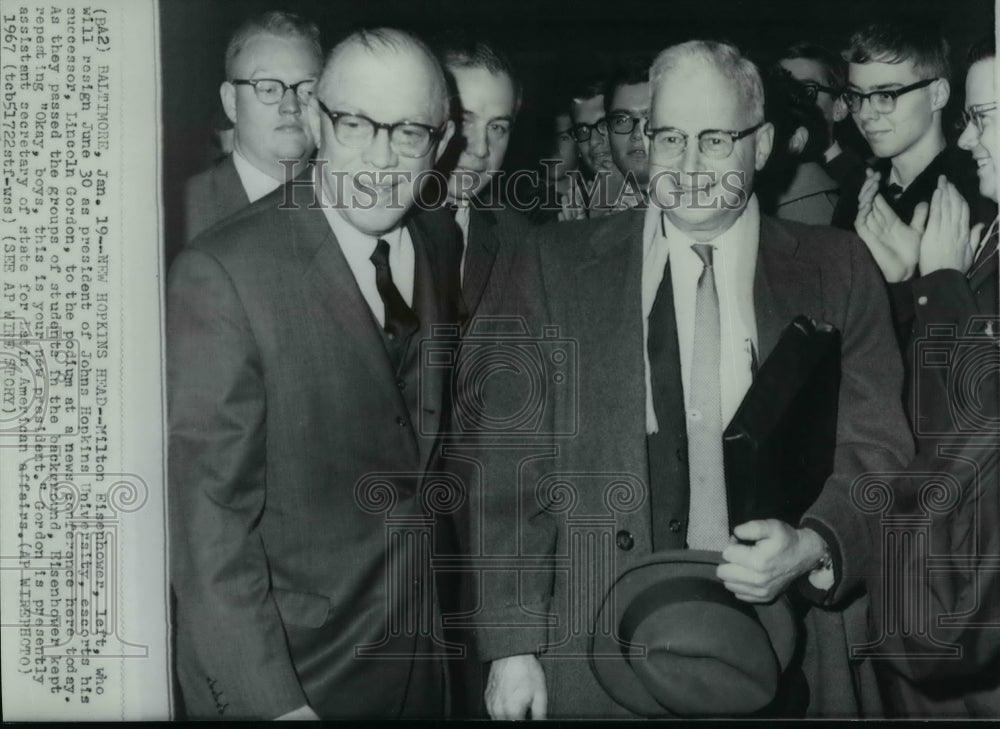 1967 Wire Photo Milton Eisenhower resigned as pres of John Hopkins University - Historic Images