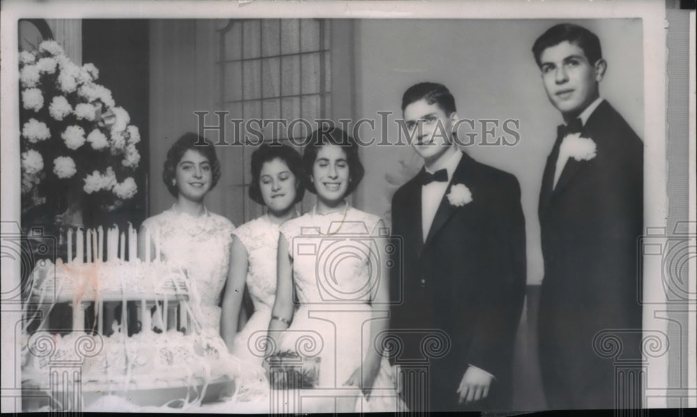 1958 Wire Photo The Diligenti quintuplets at 15th birthday in Buenos Aires home-Historic Images