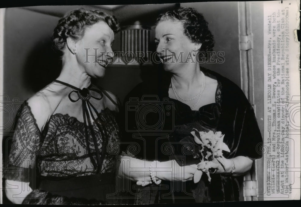 1951 Wire Photo Mrs. Wendell Willkie with Mrs. Thomas E. Dewey  - Historic Images