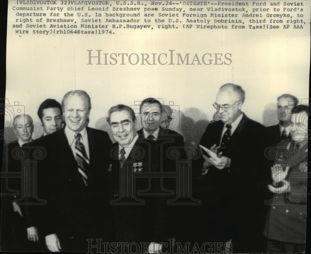 1974 Wire Photo President Ford &amp; Soviet Communist Party near Vladivostok, USSR. - Historic Images