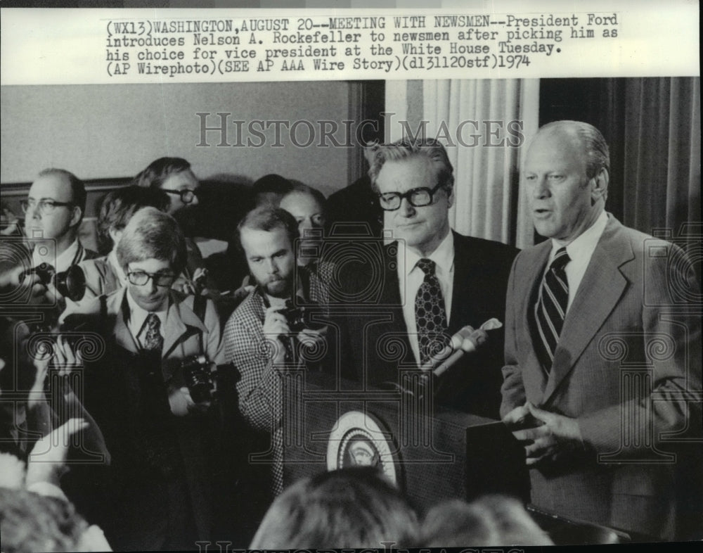 1974 Wire Photo President Ford introduces Nelson Rockefeller at white House. - Historic Images