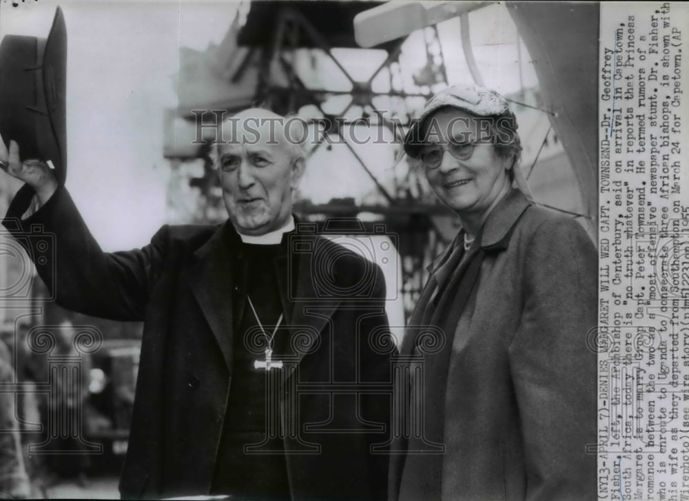 1955 Wire Photo Dr. Geoffrey Fisher and wife as they depart for South Africa - Historic Images