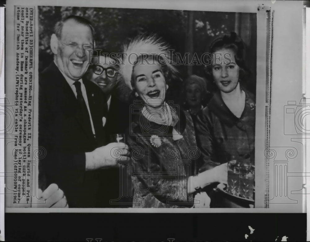 1964 Wire Photo King Frederik IX, Queen Ingrid &amp; Princess Benedikte at ceremony-Historic Images