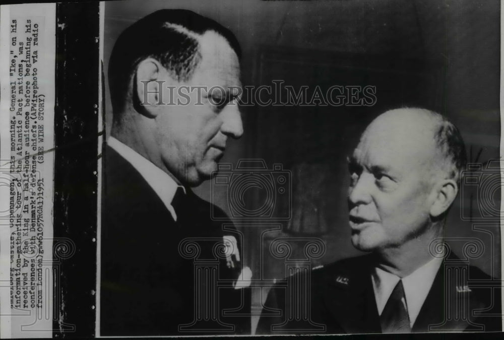 1951 Wire Photo Dwight Eisenhower received at Copenhagen by King of Denmark. - Historic Images