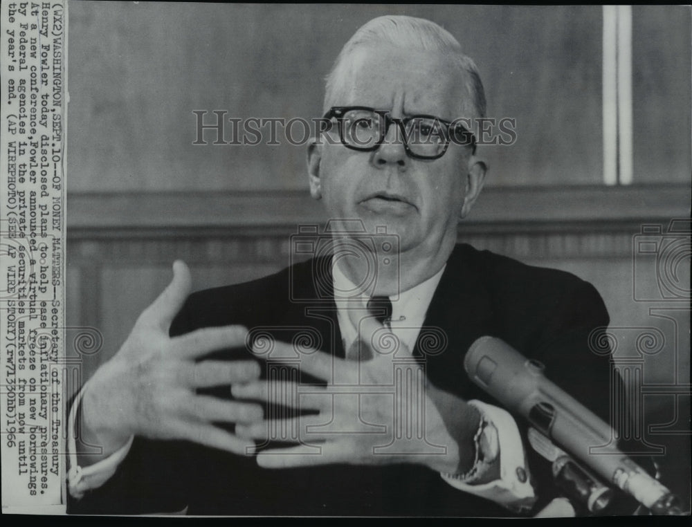 1966 Wire Photo Henry Fowler announced virtual freeze, Washington.  - Historic Images