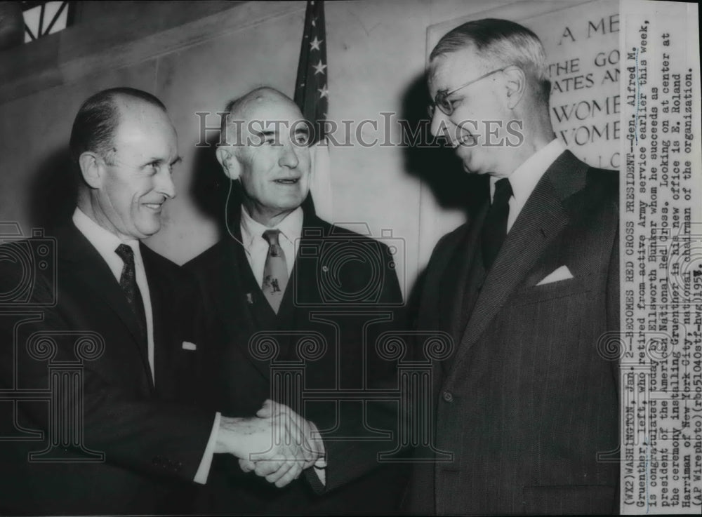 1957 Press Photo Alfred Gruenther, retired Army, now Red Cross President, Wash. - Historic Images