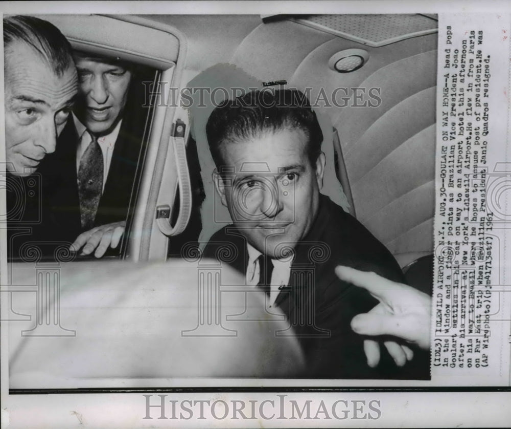 1961 Wire Photo Joao Goulart settles in his car in Idlewild Airport, New York-Historic Images