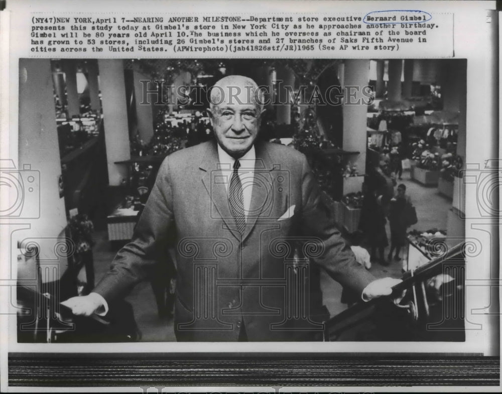1965 Wire Photo Bernard Gimbel at Gimbel&#39;s store in New York City - spw01897-Historic Images