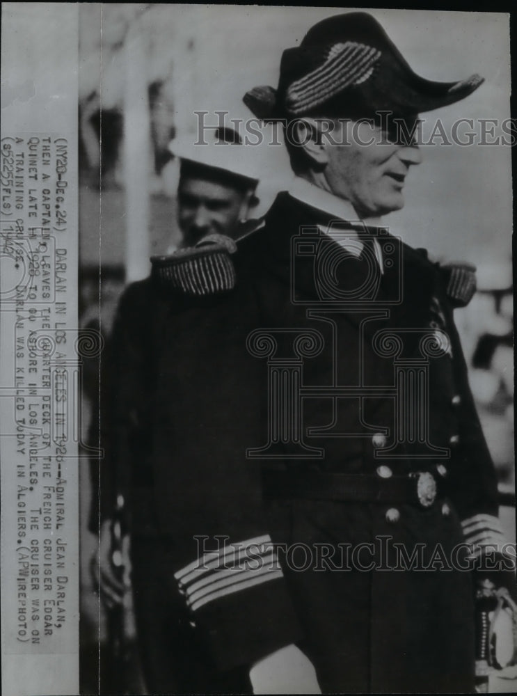 1942 Wire Photo Admiral Jean Darlan on the deck of the Edgar Quinet  - Historic Images