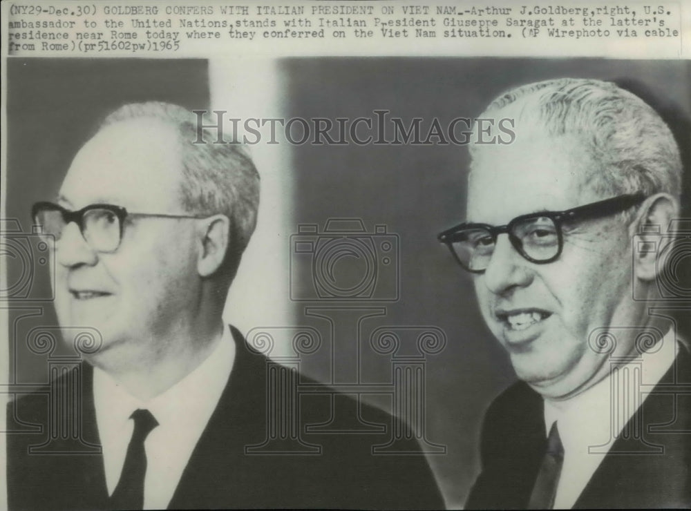 1965 Wire Photo Arthur J. Goldberg with Italian President Giuseppe Saragat - Historic Images