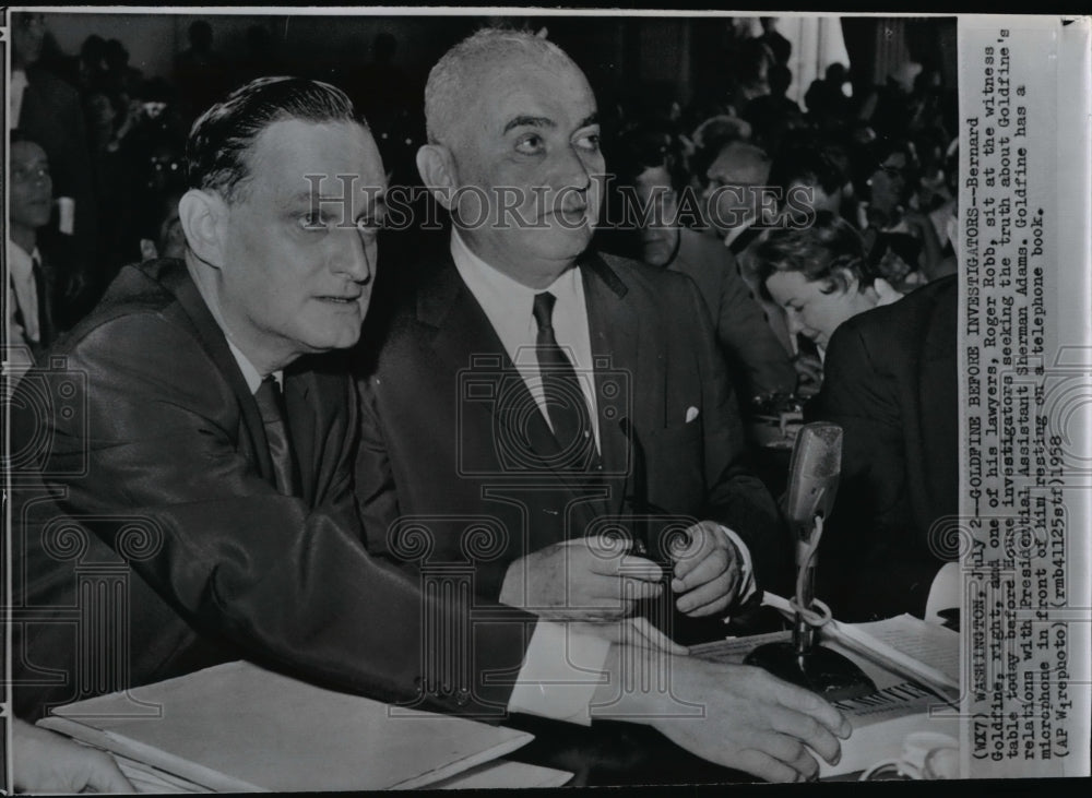 1958 Wire Photo Bernard Goldfine and lawyer Roger Robb at the witness table-Historic Images