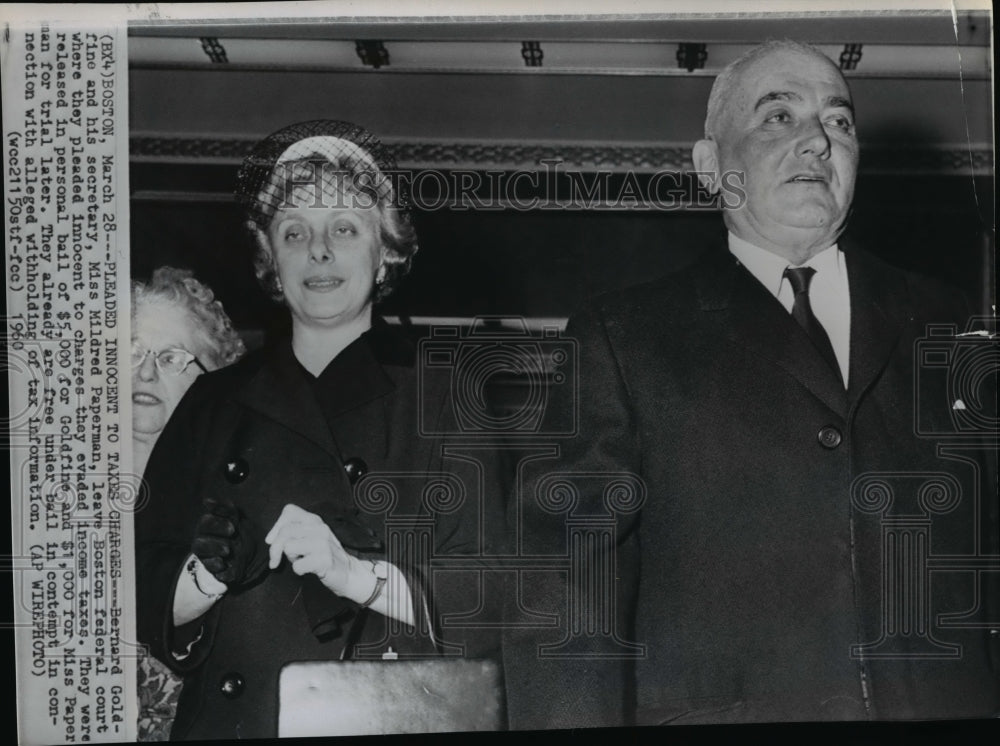 1960 Wire Photo Bernard Goldfine and secretary Mildred Paperman leave court-Historic Images