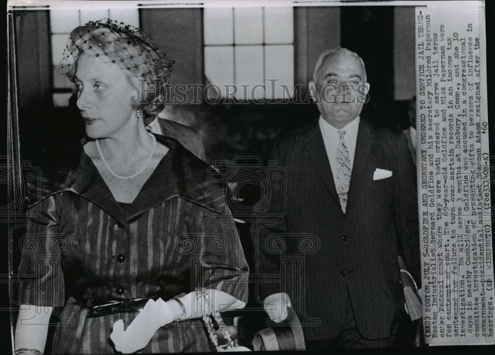 1960 Wire Photo Bernard Goldfine and Secretary Mildred Paperman in court-Historic Images