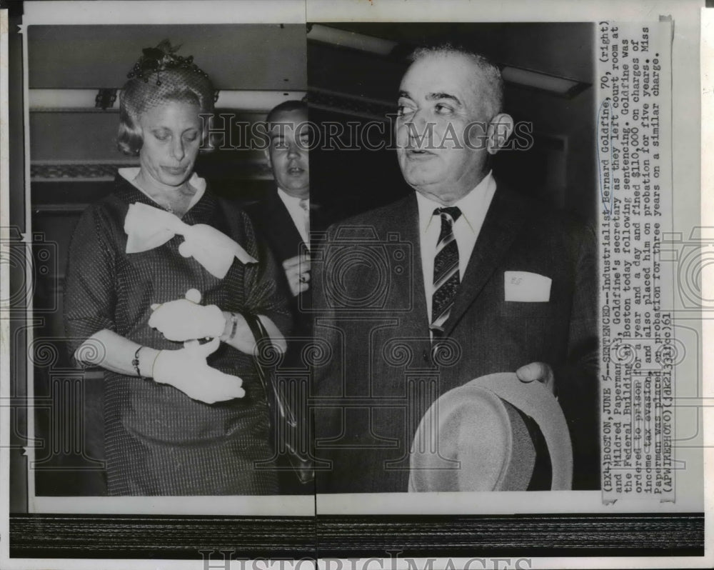 1961 Wire Photo Bernard Goldfine and Mildred Paperman in court in Boston - Historic Images