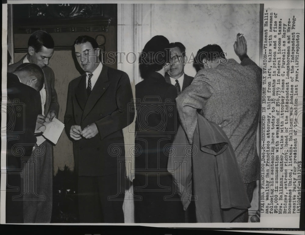 1953 Press Photo Attorney Vincent Hallinan sentenced to prison for tax evasion - Historic Images