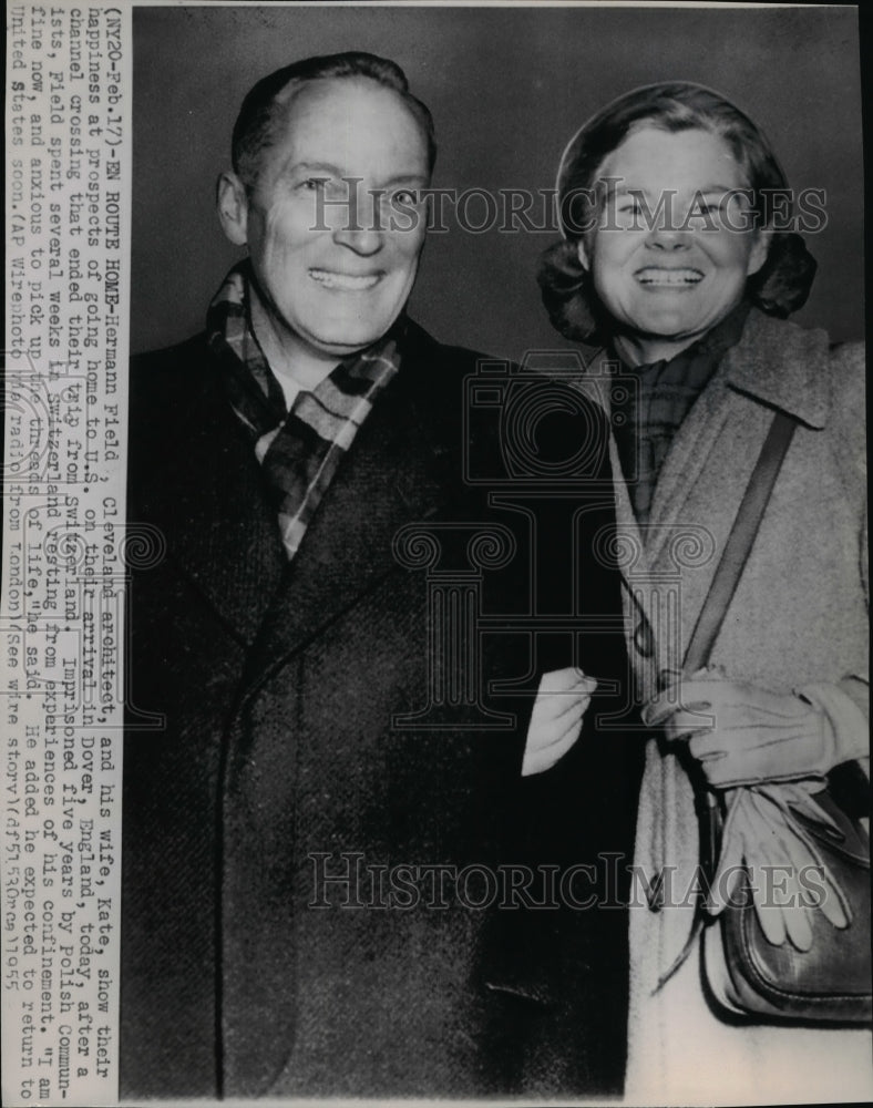 1955 Wire Photo Herman Field and his wife, Kate, in Dover, England  - Historic Images