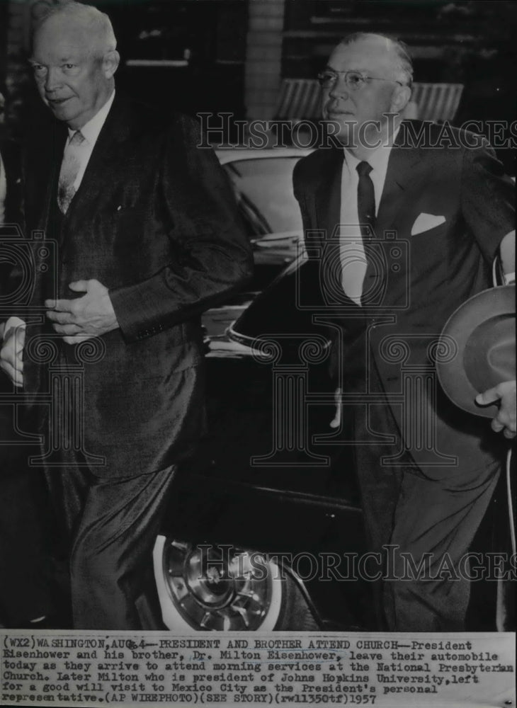 1957 Wire Photo President Eisenhower and his brother, Dr. Milton Eisenhower - Historic Images