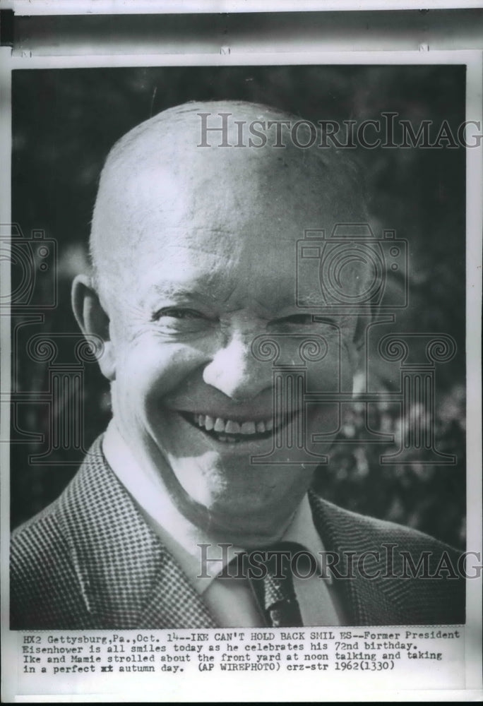 1962 Wire Photo Former President Eisenhower celebrating his 72nd birthday - Historic Images