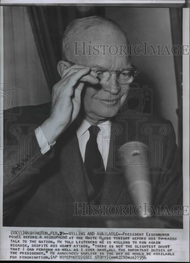 1956 President Eisenhower posing before a microphone  - Historic Images