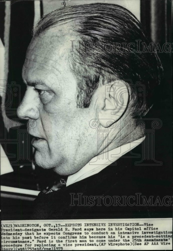 1973 Wire Photo President-designate Gerald R. Ford in his Capitol office-Historic Images