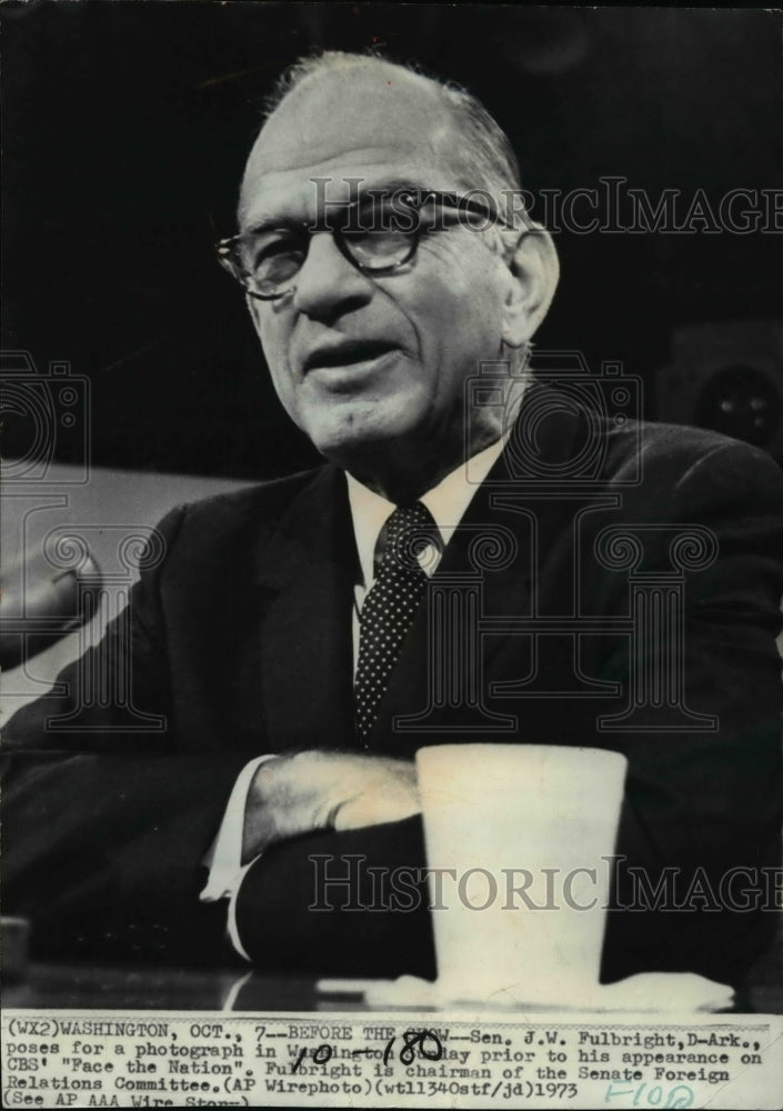 1973 Sen. J.W. Fulbright posing on Face the Nation in Washington - Historic Images