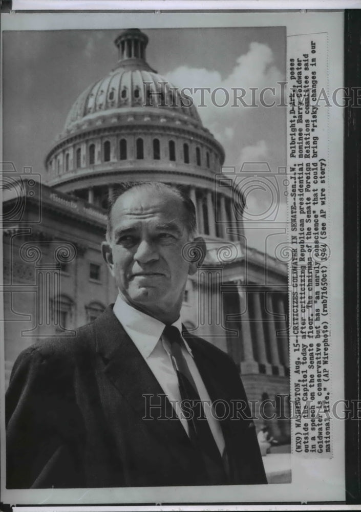 1964 Sen. J.W. Fulbright posing outside the Capitol  - Historic Images