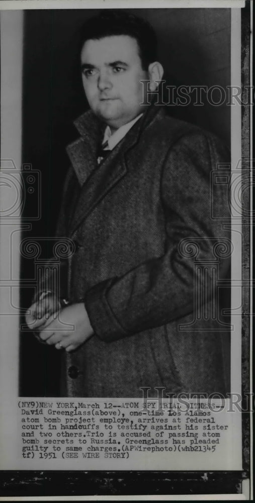 1951 David Greenglass in handcuffs at federal court  - Historic Images