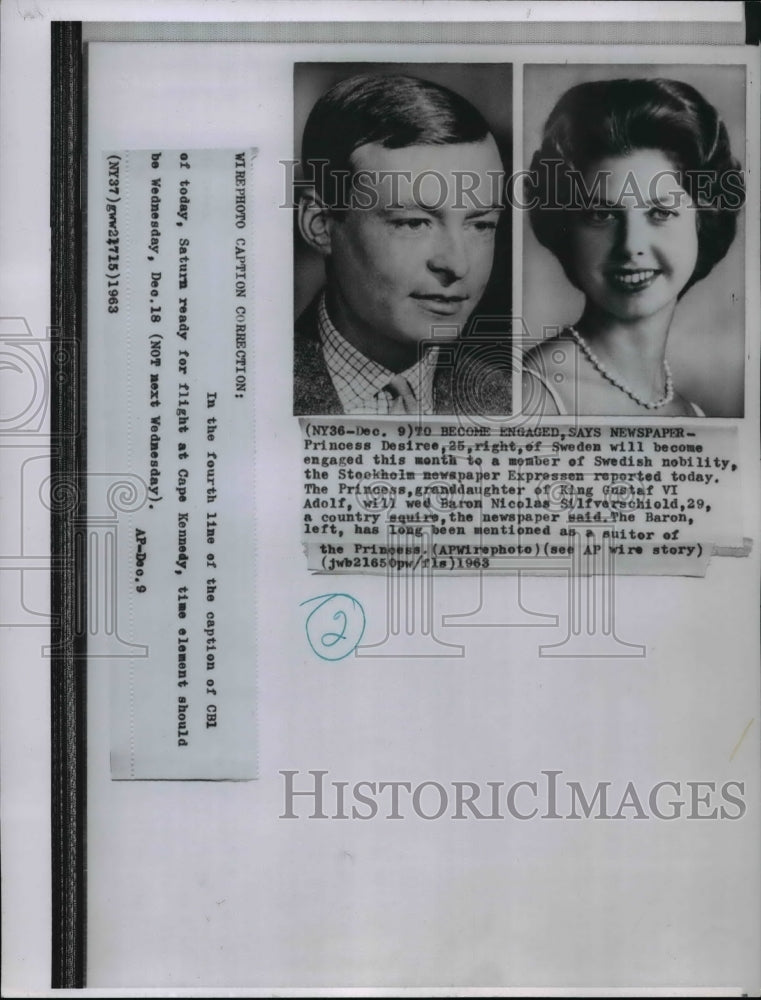 1963 Wire Photo Princess Desiree of Sweden to wed Baron Silfverschield-Historic Images