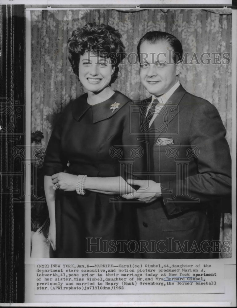 1962 Wire Photo Caral Gimbel to marry Marion J. Lebworth - spw02769-Historic Images