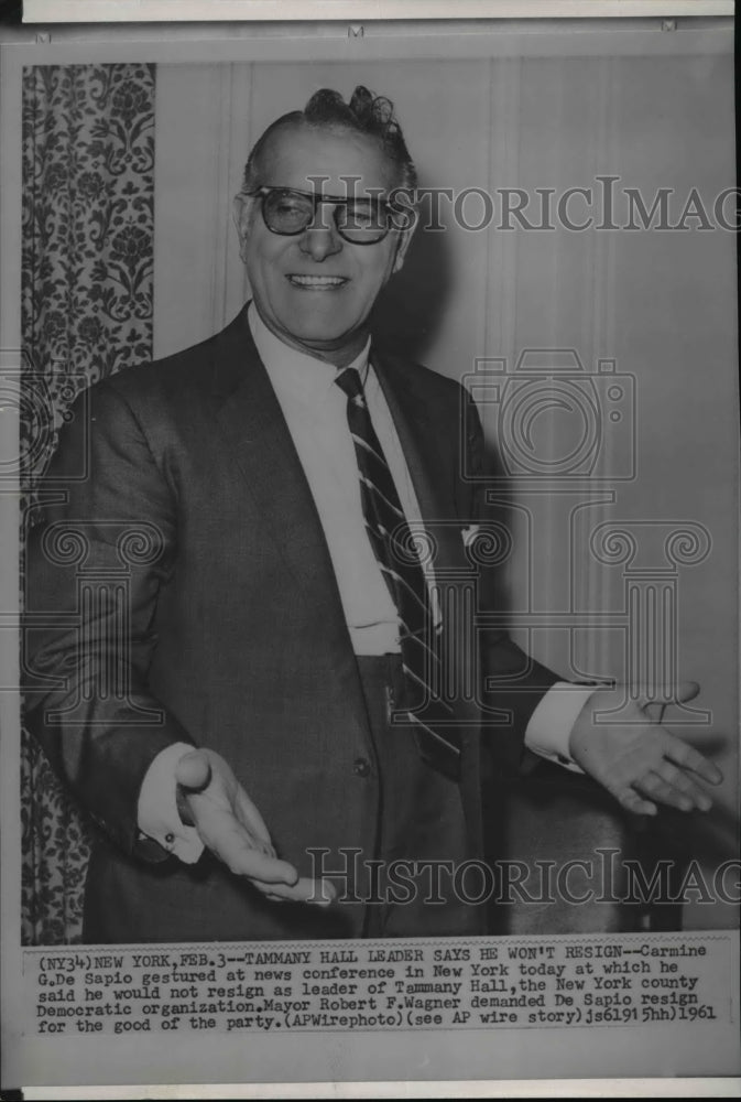 1961 Carmine G. De Sapio in a news conference in New York - Historic Images