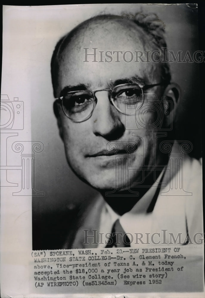 1952 New President of Washington State College Dr. C. Clement French - Historic Images