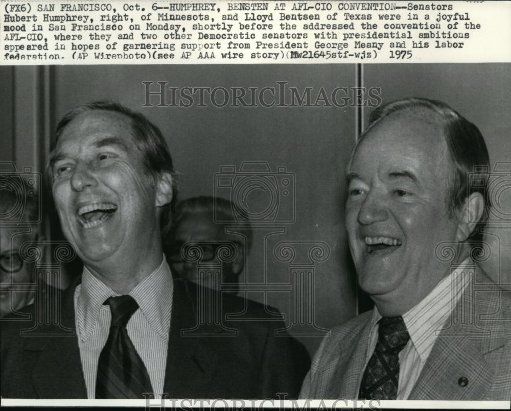 1975 Wire Photo Senators Hubert Humphrey and Lloyd Bentsen in San Francisco-Historic Images