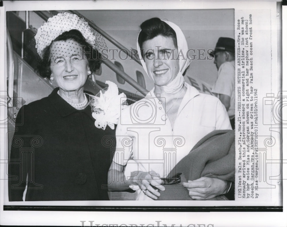 1962 Wire Photo Mrs. Rose Kennedy with Miss Ann Gargan at West Palm Beach, Fla.-Historic Images