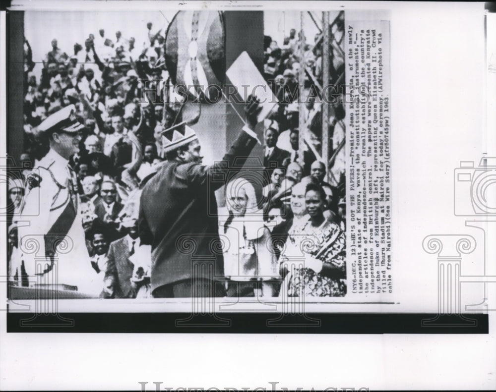 1963 Wire Photo Premier Jomo Kenyatta waving the &quot;constitutional instruments&quot;-Historic Images