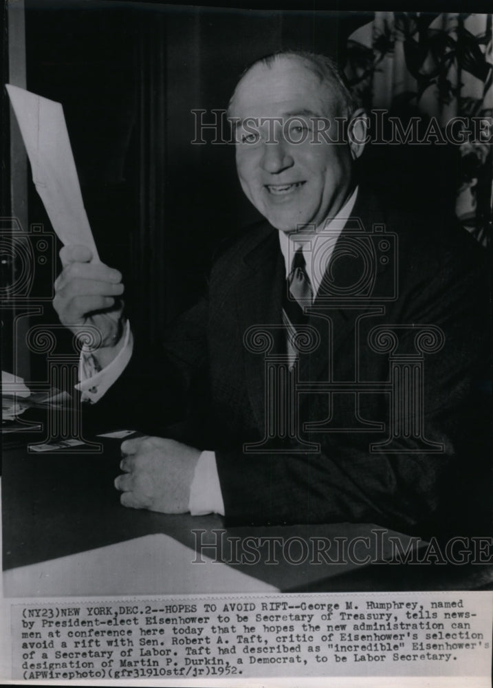 1952 Wire Photo George M. Humphrey named Secretary of Treasury - spw03512-Historic Images