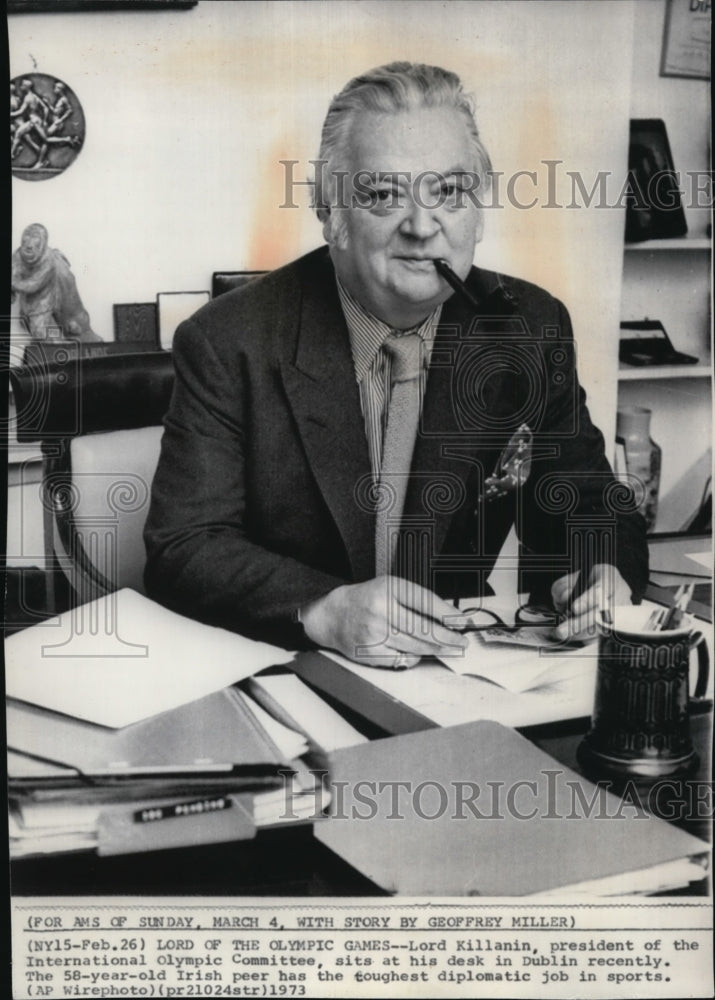 1973 Press Photo Pres. of the International Olympic Committee, Lord Killanin - Historic Images