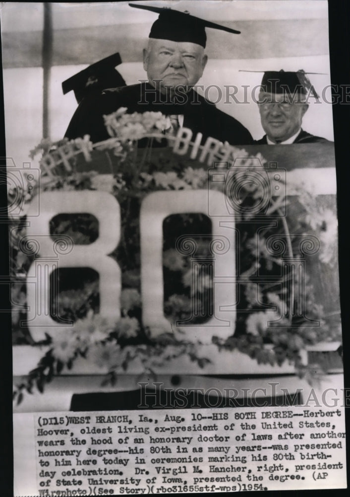 1954 Wire Photo Herbert Hoover wearing a hood of an honorary doctor of laws-Historic Images