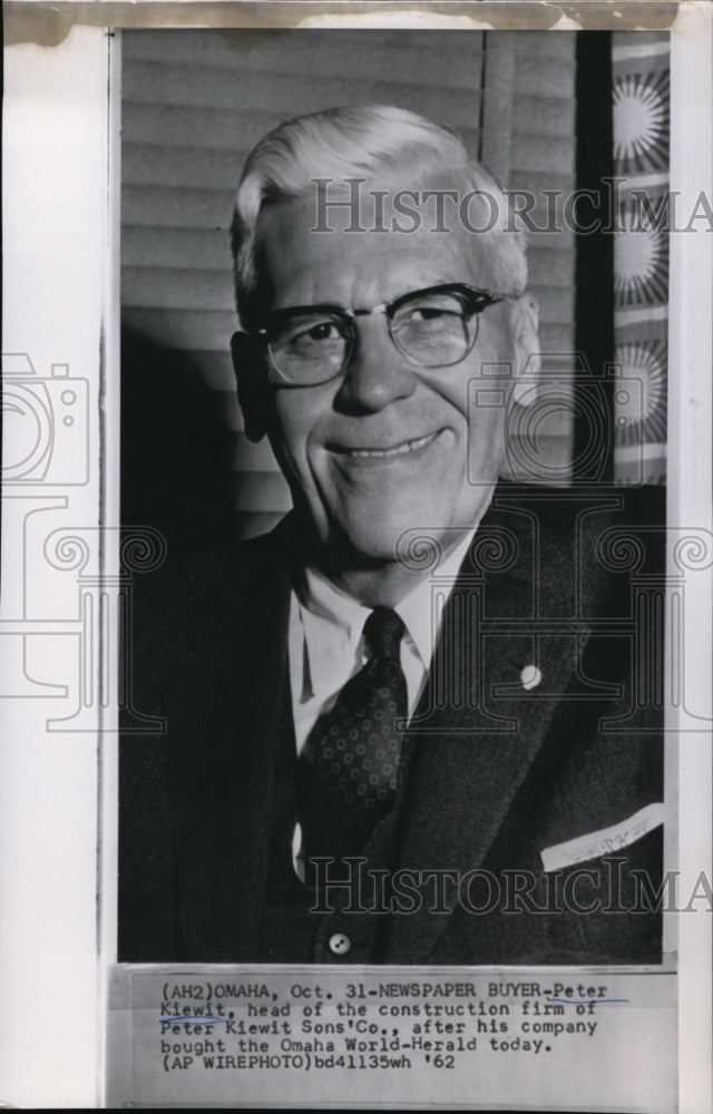 1962 Press Photo Peter Kiewit, head of Peter Kiewit Sons &amp; Co. - Historic Images