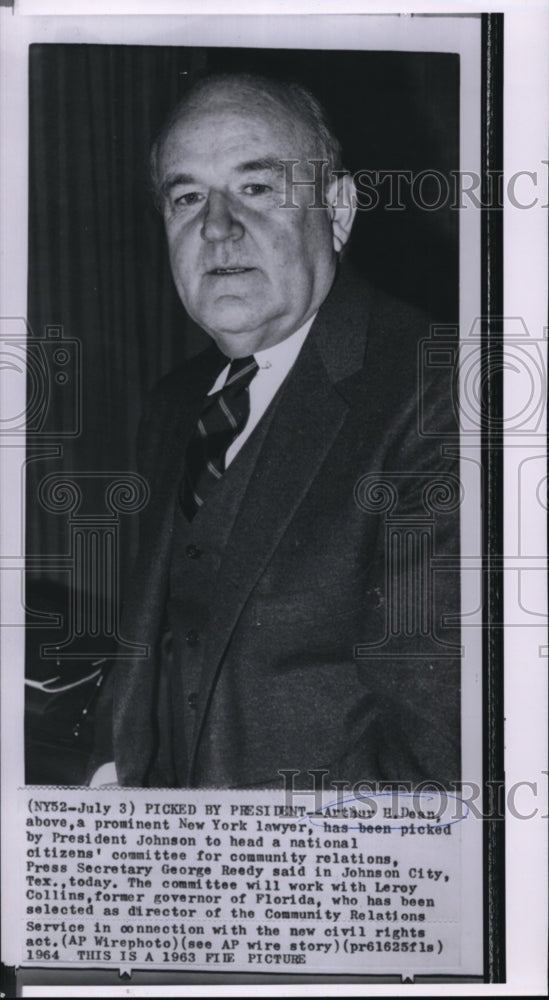 1964 Press Photo Prominent New York lawyer Arthur Dean to head national citizens - Historic Images