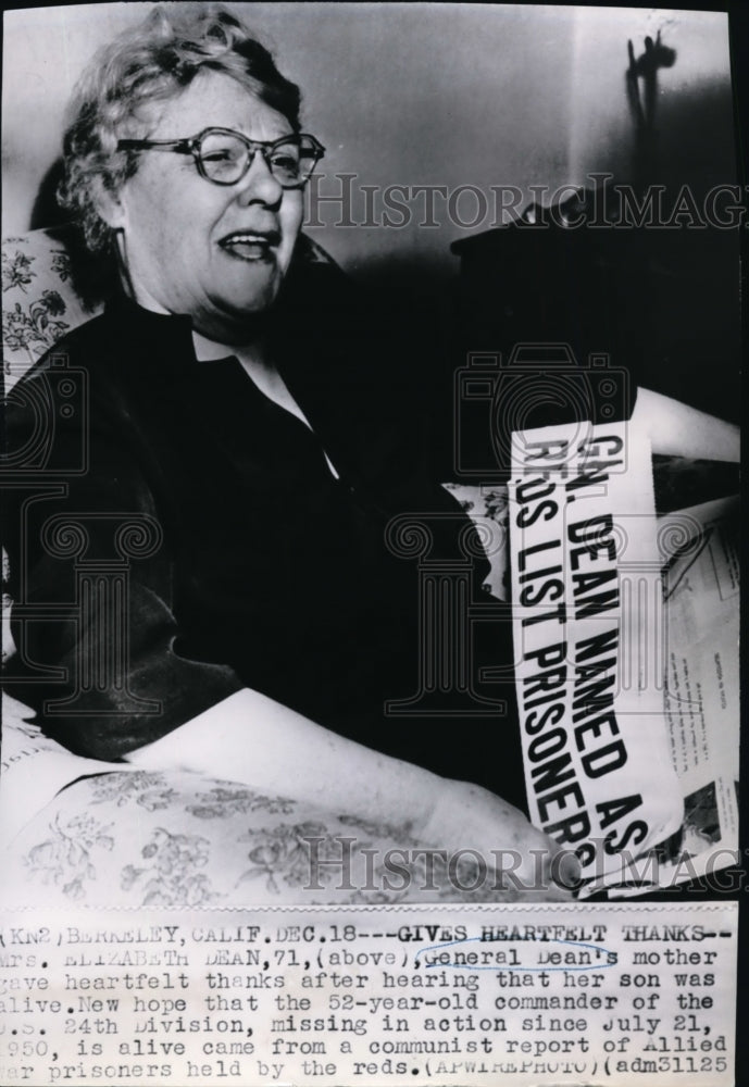 1951 Press Photo General Dean&#39;s mother, Mrs. Elizabeth Dean - spw04070- Historic Images