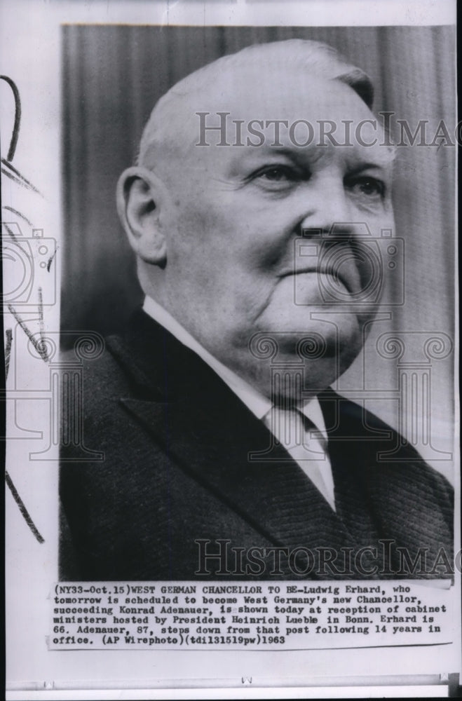 1963 Press Photo West Germany&#39;s new Chancellor, Ludwig Erhard - Historic Images