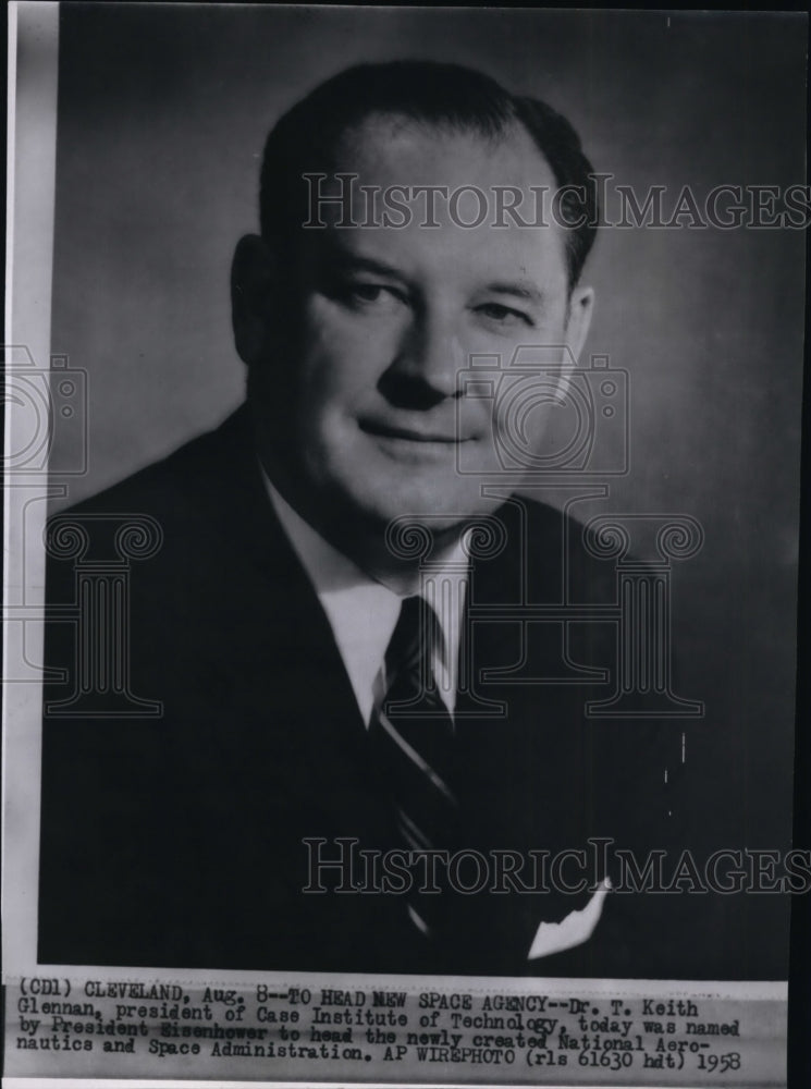 1958 Press Photo Dr. T. Keith Glennan, head of new space agency - Historic Images