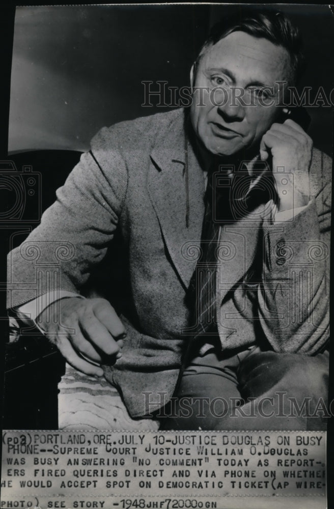 1948 Press Photo Supreme Court Justice William O. Douglas talking on the phone - Historic Images