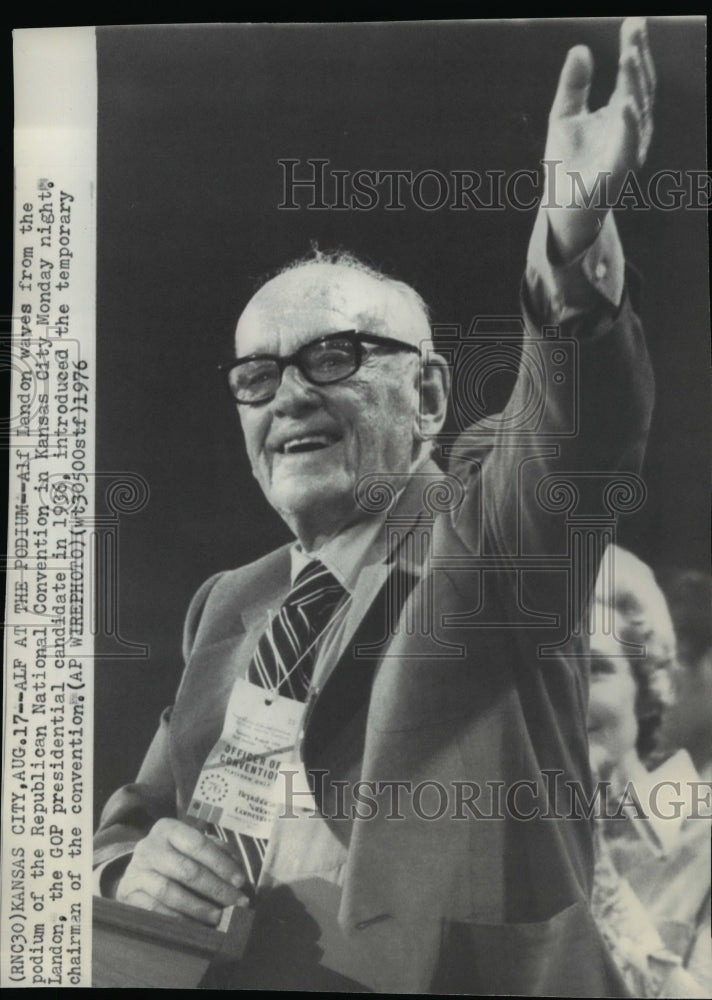 1976 Wire Photo Alf Landon, presidential candidate of 1936, at Convention-Historic Images