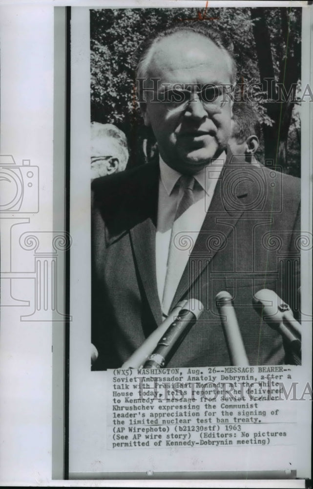 1963 Press Photo Soviet Ambassador Anatoly Dobrynin at the White House - Historic Images