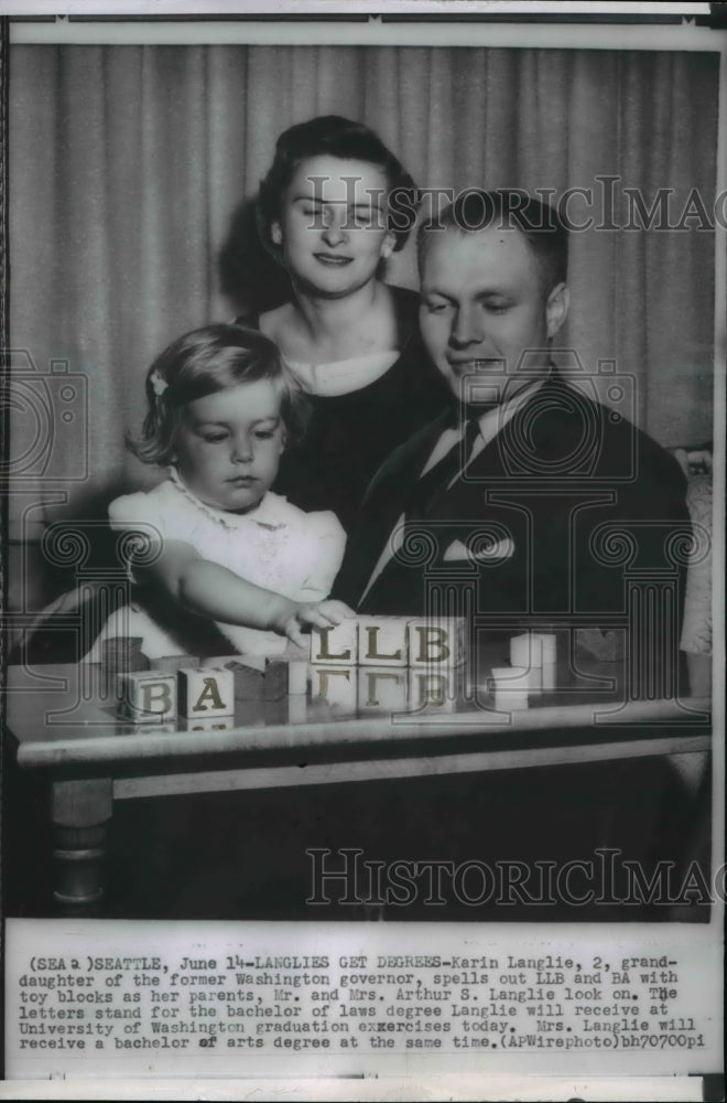 1958 Press Photo Mr. and Mrs. Arthur S. Langlie with daughter Karin Langlie - Historic Images