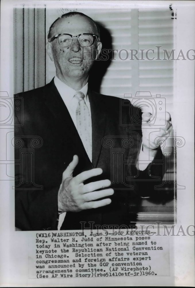 1960 Press Photo Rep Walter H. Judd of Minnesota - Historic Images